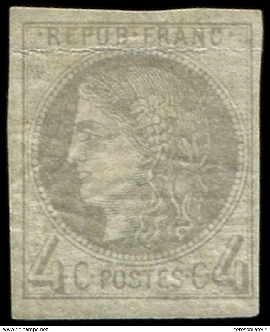 * EMISSION DE BORDEAUX 41A   4c. Gris, R I, Pos. 9, Fort Pli, Aspect TB, Certif. Scheller - 1870 Bordeaux Printing