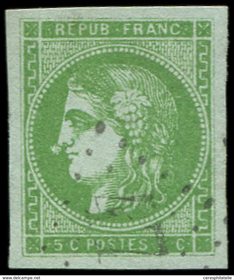 EMISSION DE BORDEAUX 42B   5c. Vert-jaune, R II, Variété POINT Blanc Devant Le Nez, Obl. GC Léger, Effigie DEGAGEE, Supe - 1870 Bordeaux Printing