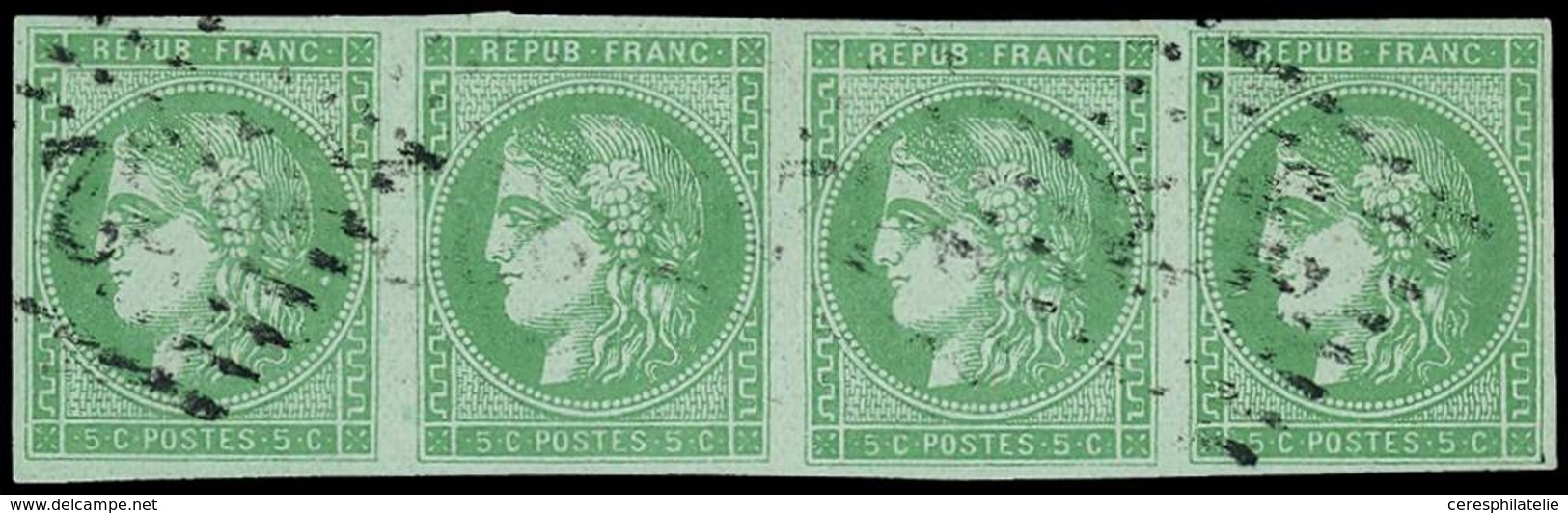 EMISSION DE BORDEAUX 42B   5c. Vert Jaune, R II, BANDE De 4 Oblitérée GC, TB/TTB - 1870 Bordeaux Printing