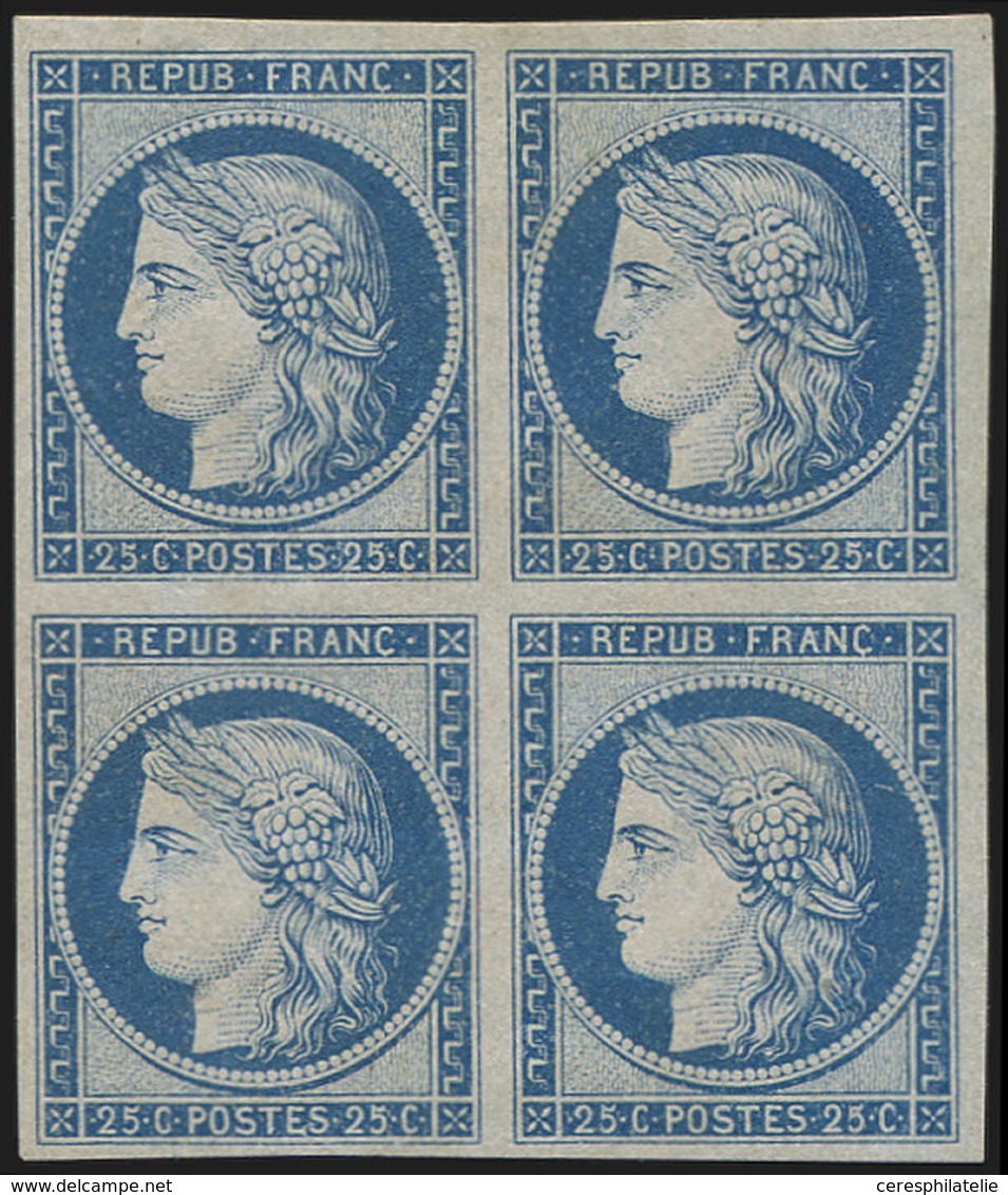 * CERES DENTELE R60  25c. Bleu Laiteux, REIMPRESSION Granet, BLOC De 4, TTB - 1871-1875 Ceres