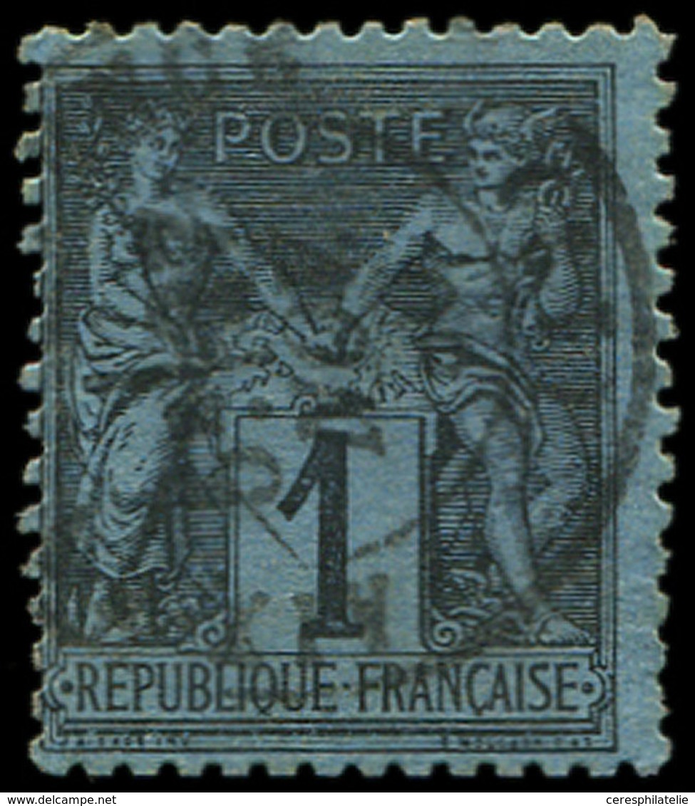 TYPE SAGE 84    1c. Noir Sur BLEU DE PRUSSE, Obl., Cl. Et Petit Pli, Aspect TB - 1876-1878 Sage (Tipo I)