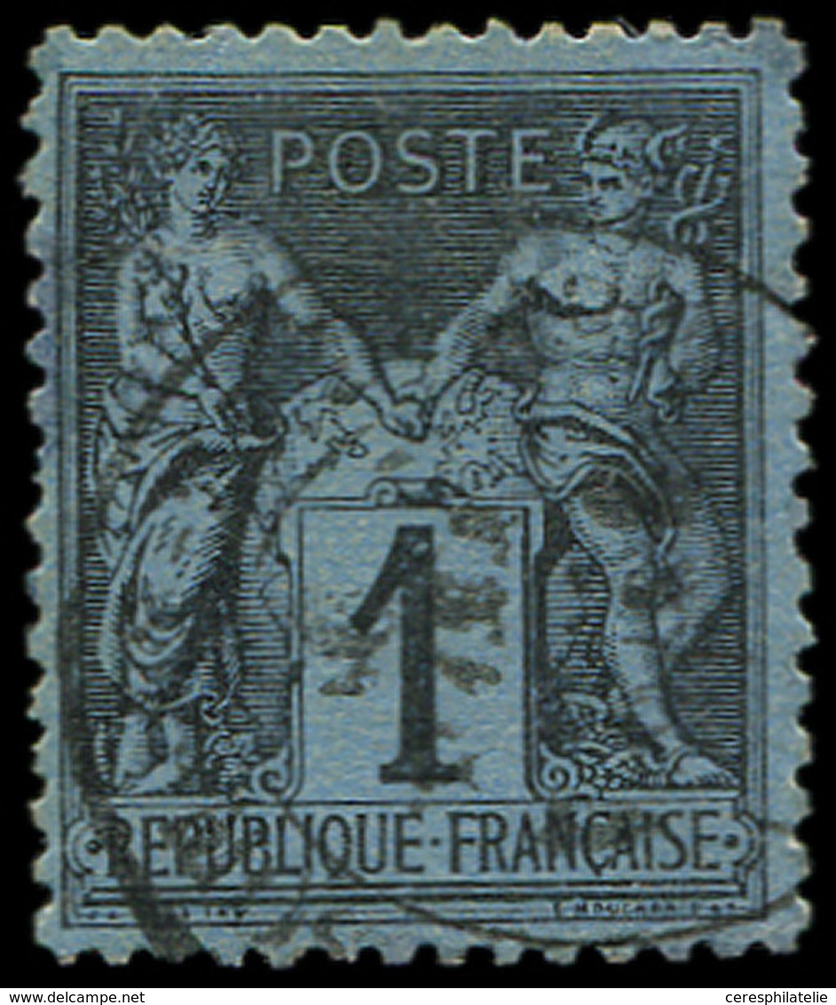 TYPE SAGE 84    1c. Noir Sur BLEU DE PRUSSE, Obl., Restauré, Aspect TB - 1876-1878 Sage (Tipo I)