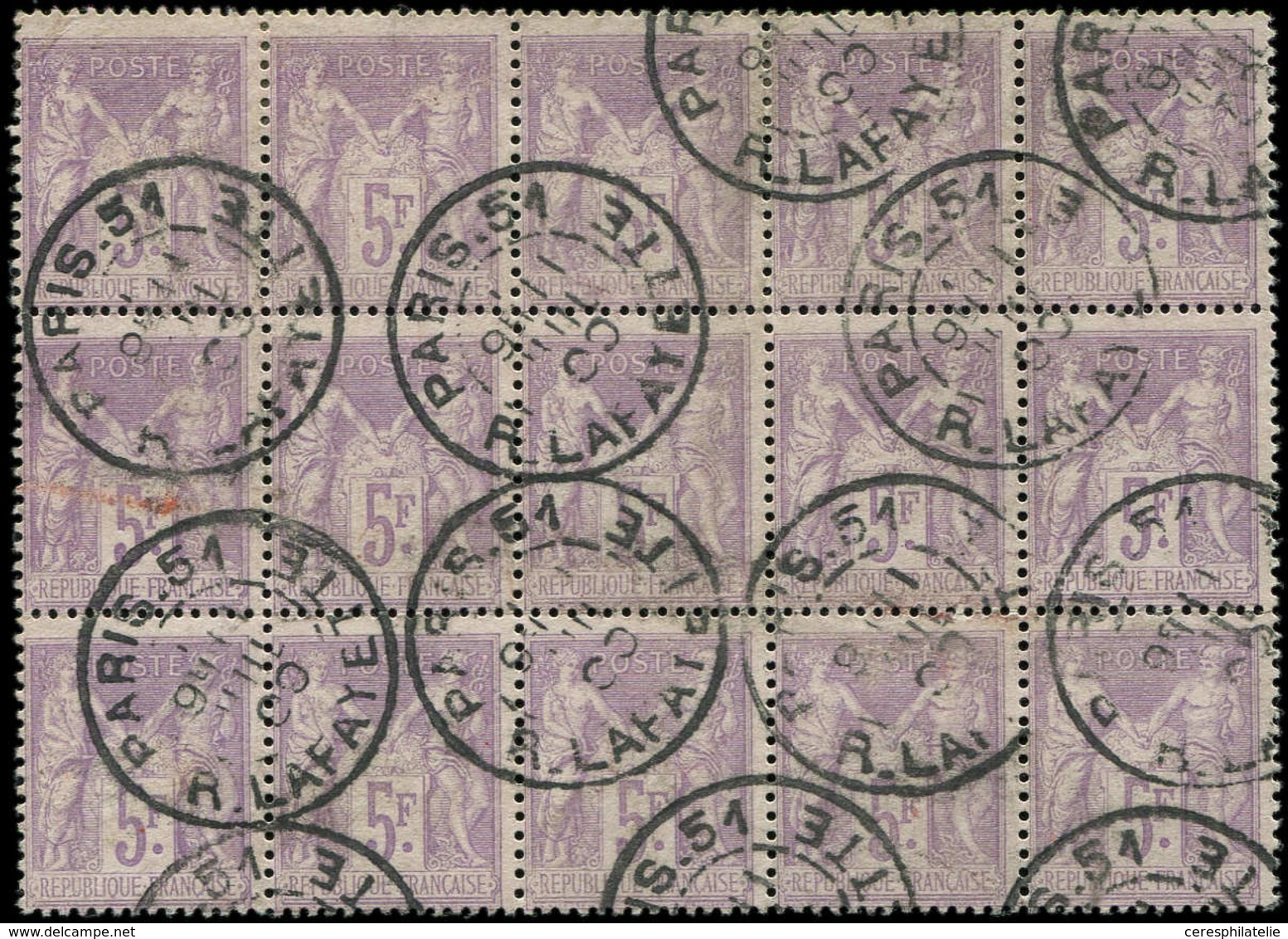 TYPE SAGE 95    5f. Violet Sur Lilas, BLOC De 15 Obl. Càd 51/RUE LAFAYETTE 11/7/00, TB - 1876-1878 Sage (Type I)