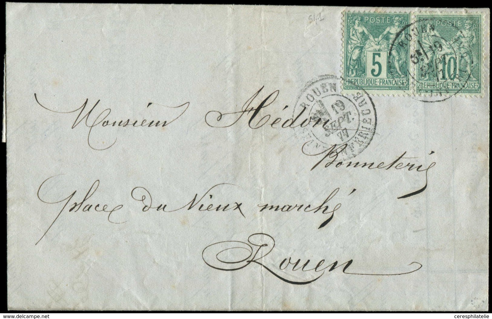 Let TYPE SAGE SUR LETTRES N°63 Et 76 Obl. T18 ROUEN 19/9/77 Sur LAC, TB - 1877-1920: Semi Modern Period