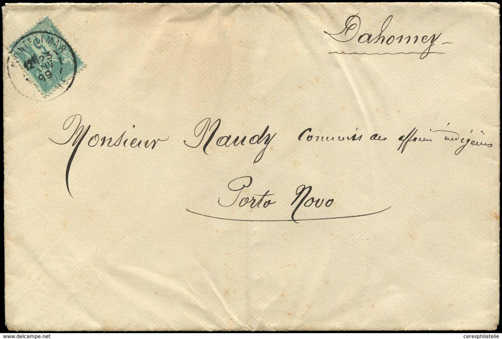 Let TYPE SAGE SUR LETTRES N°75 5c. Vert Obl. Càd MONTELIMAR 23/1/99 S. Env. Ouverte Tarif Imprimés Pour PORTO NOVO DAHOM - 1877-1920: Semi Modern Period