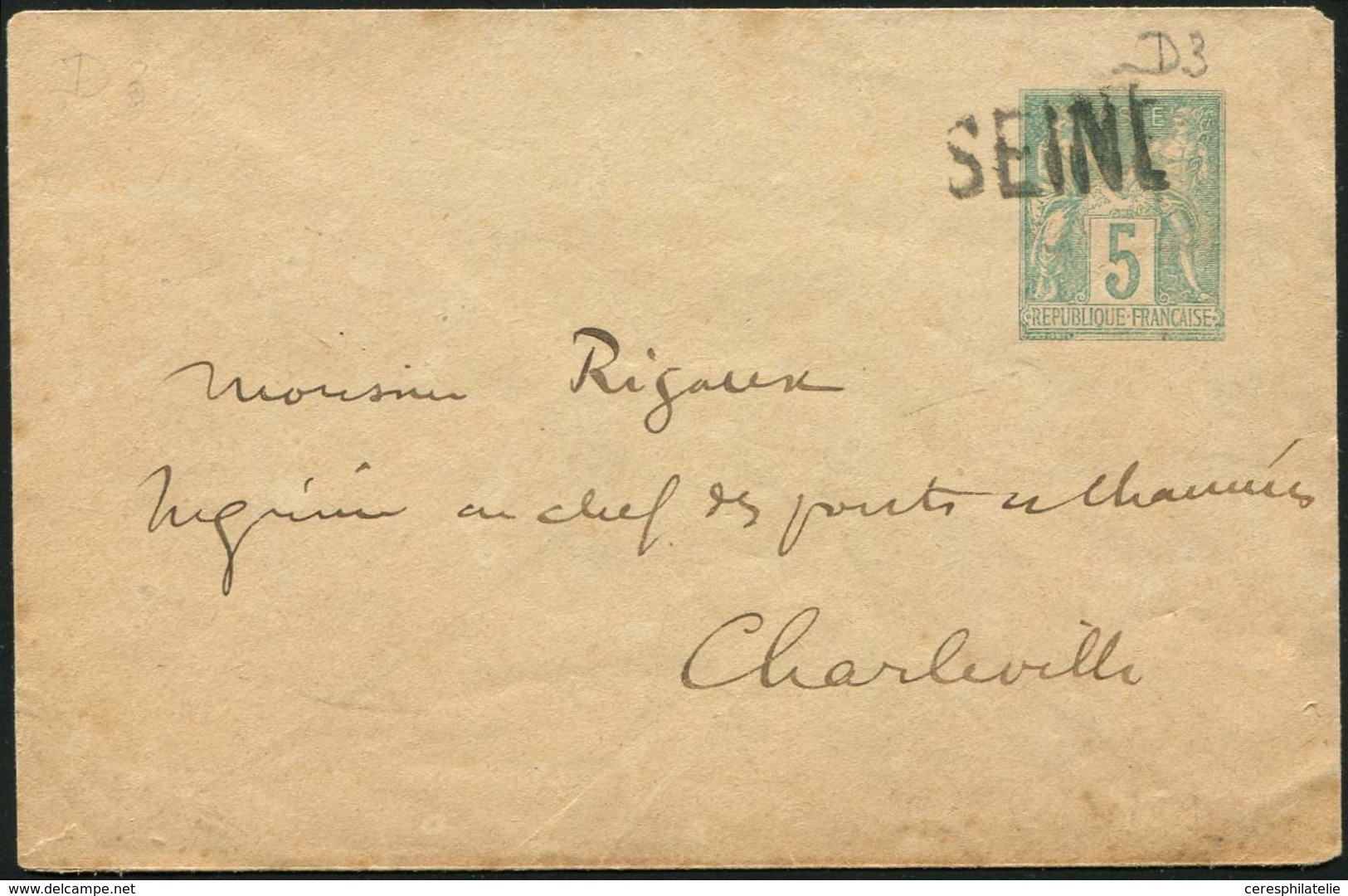 Let TYPE SAGE SUR LETTRES Env. Entier 5c. Vert, Obl. Jour De L'An SEINE, TB - 1877-1920: Semi Modern Period