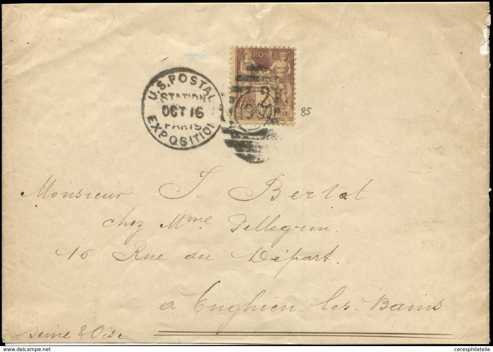 Let TYPE SAGE SUR LETTRES N°85 Obl. U.S. POSTAL/EXPOSITION 16/10 + Killer 1900 Sur Bande, TB - 1877-1920: Semi Modern Period