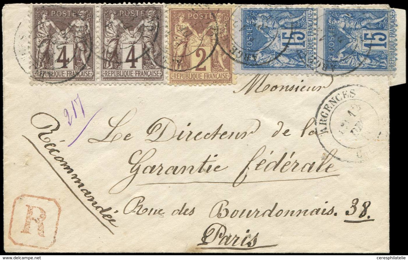 Let TYPE SAGE SUR LETTRES N°85, 88 PAIRE Et 90 PAIRE Obl. Càd ARGENCES 12/2/80 S. Env. Rec., TB - 1877-1920: Periodo Semi Moderno