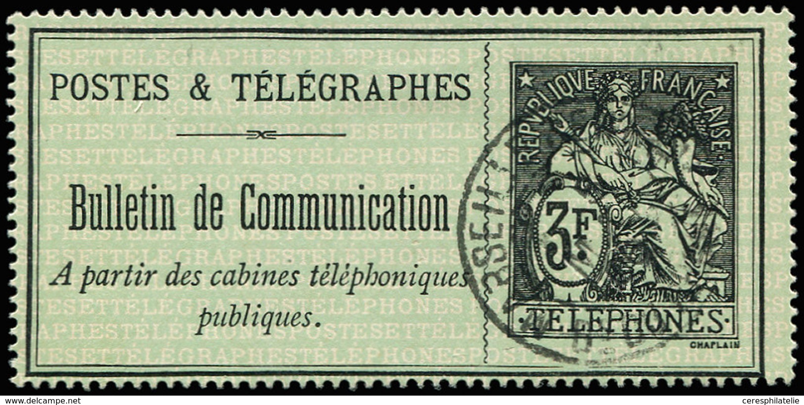 TELEPHONE Téléphone 20 : 3f. Noir Sur Vert, Oblitéré, TB - Telegraph And Telephone