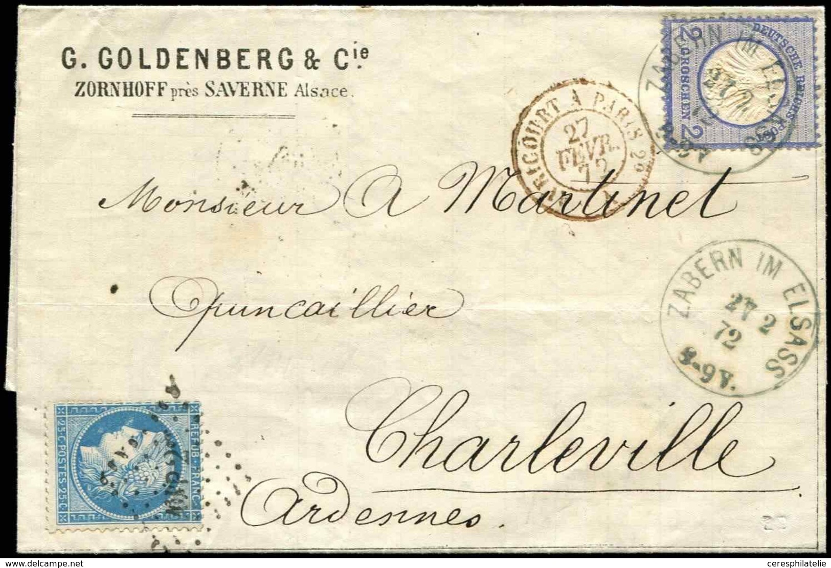 Let ALSACE-LORRAINE Affranchissements Mixtes Allemagne France : 2g. Bleu Obl. Càd ZABERN IM ELSASS 27/2/72, MIXTE Avec F - Covers & Documents