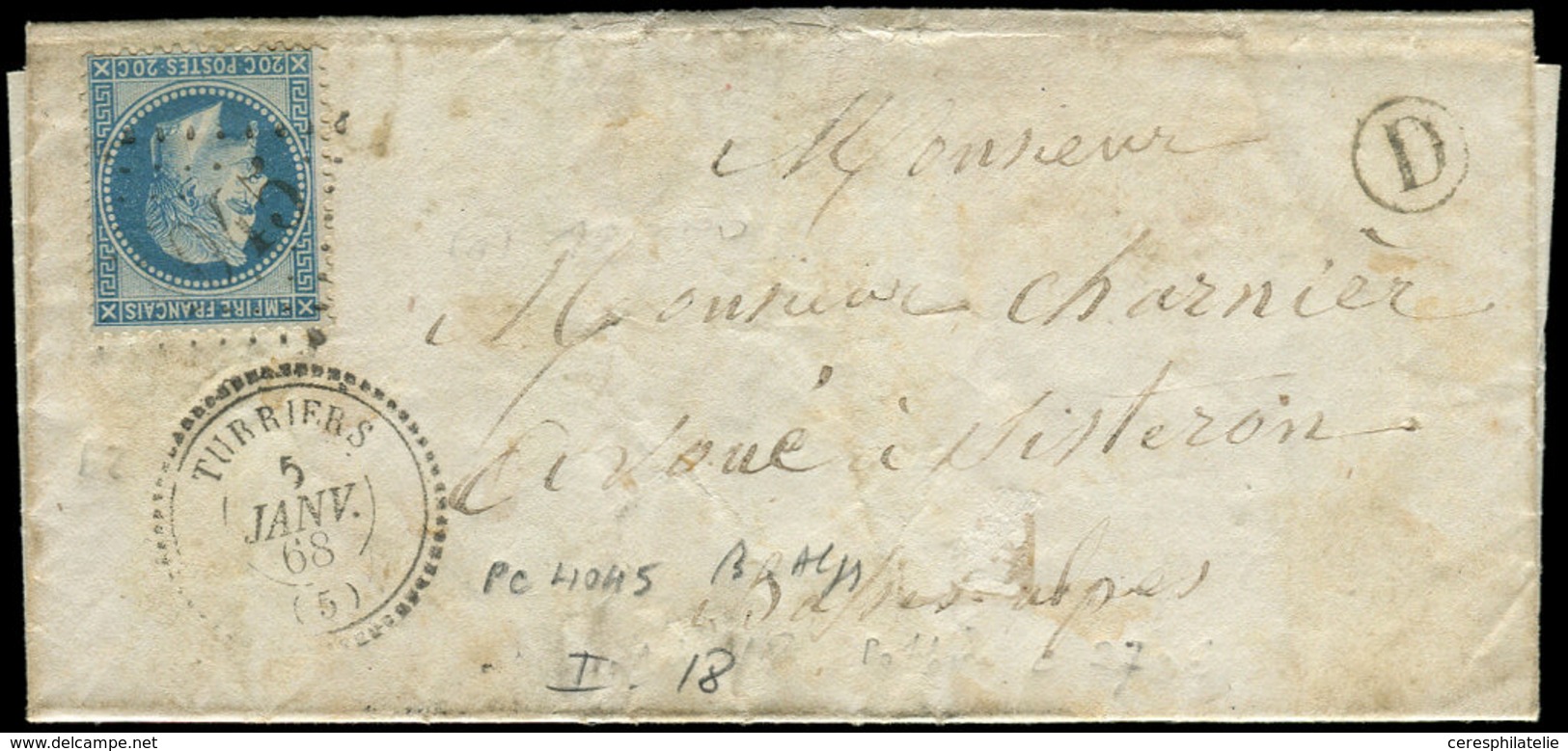 Let OBLITERATIONS PAR DEPARTEMENTS 5/BASSES ALPES N°29B Obl. GC 4045 S. LAC, Càd T22 TURRIERS 5/1/68, TB - 1849-1876: Classic Period