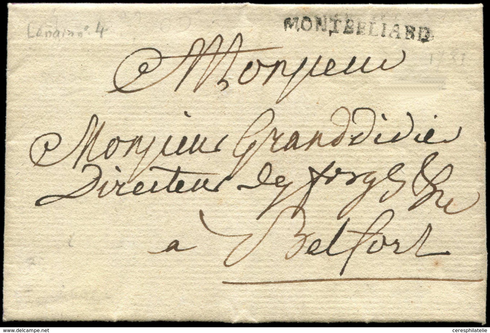 Let OBLITERATIONS PAR DEPARTEMENTS 24/DOUBS MP MONTBELIARD Sur LAC De 1789, L4, TB - Other & Unclassified