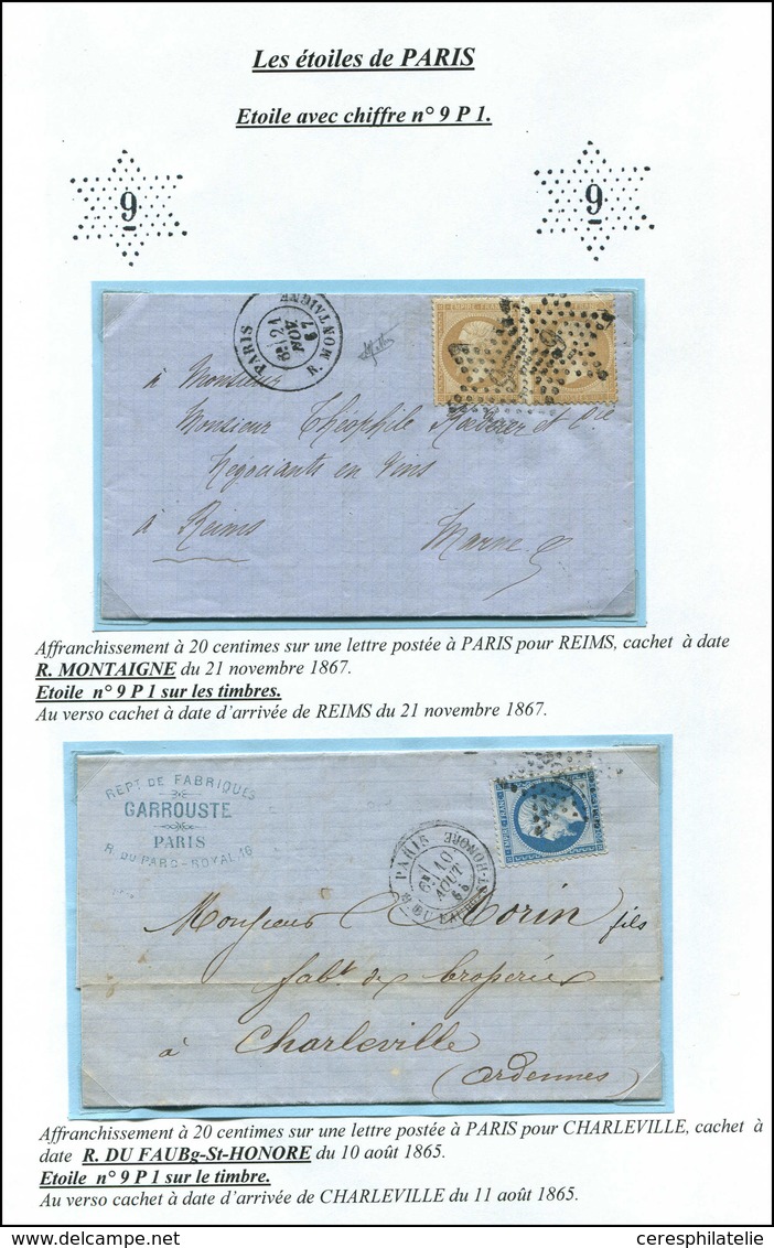 Let LETTRES DE PARIS N°21 (2) Et 22 Obl. Etoile 9 (P1) Sur 2 Lettres, Càd R. MONTAIGNE 21/11/67 Et R. Du FAUbg-St-HONORE - 1849-1876: Classic Period