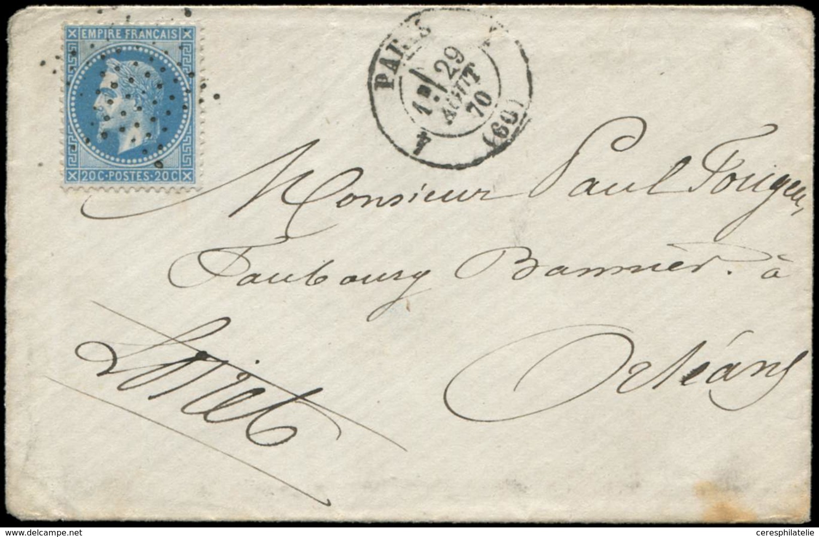 Let LETTRES DE PARIS N°29B Obl. Etoile PLEINE S. Env., Càd T1375 Accidentel 4 PARIS 4 29/8/70, TTB - 1849-1876: Classic Period