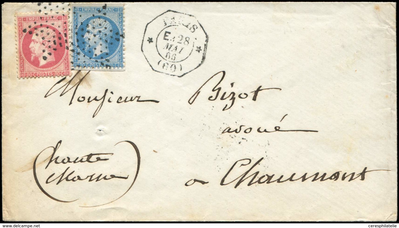 Let LETTRES DE PARIS N°22 Et 24 Obl. Etoile Pleine S. Env., Càd LEX T1611 E3 28/5/66, TTB - 1849-1876: Classic Period