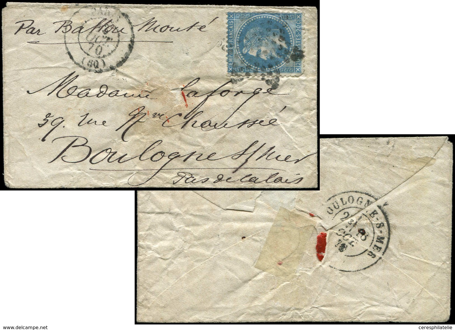 Let BALLONS MONTES N°29B Obl. S. Env., Càd T15 PARIS 13/10/70, Arr. BOULOGNE-S-MER 18/10, TB. LE GODEFROY CAVAIGNAC - War 1870