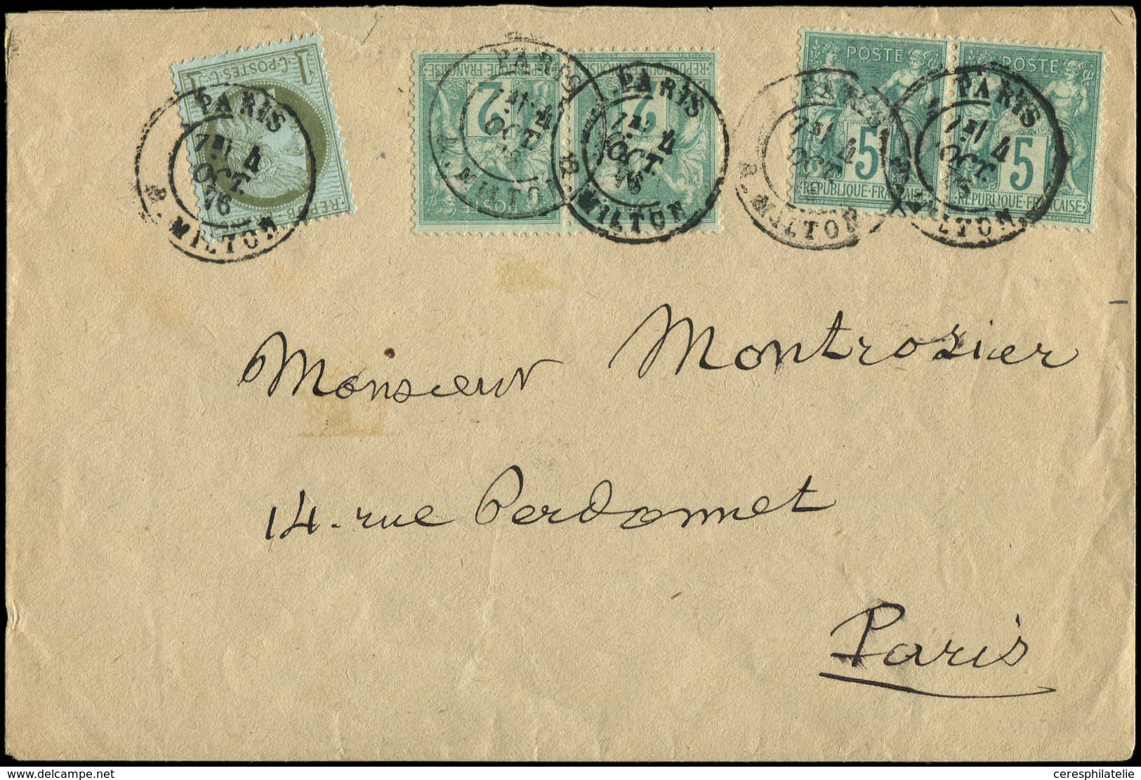 Let AFFRANCHISSEMENTS ET COMBINAISONS N°50, 64 PAIRE Et 74 PAIRE Obl. Càd R. MILTON 4/10/76 Sur Env., TB - 1849-1876: Classic Period