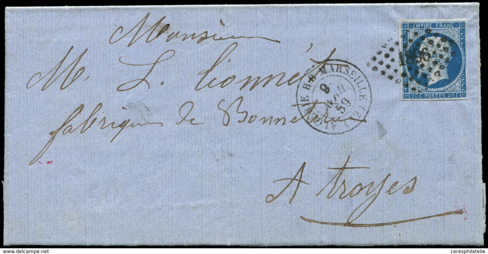 Let POSTE MARITIME N°14A Obl. PC 1896 S. LAC, Càd ALGERIE BB MARSEILLE 9/4/59, TB - Maritime Post