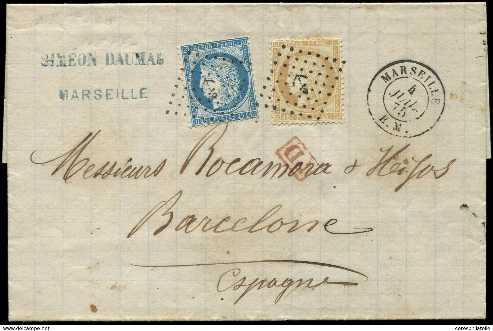 Let POSTE MARITIME N°59 Et 60C Obl. ANCRE S. LAC, Càd MARSEILLE/BM 4/7/75 Pour BARCELONE, TB/TTB - Maritime Post