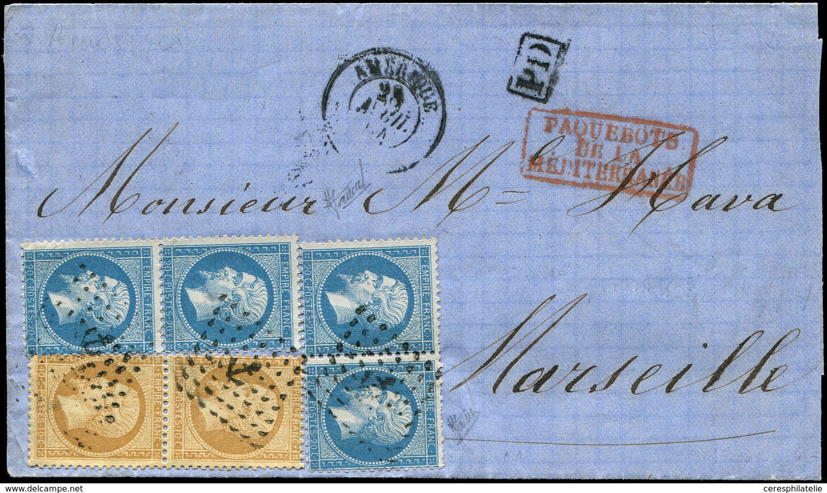 Let POSTE MARITIME N°21 10c. Bistre PAIRE + N°22 20c. Bleu 2 PAIRES, Toutes Obl. ANCRE S. LSC Double Port, Càd Paquebot  - Maritime Post