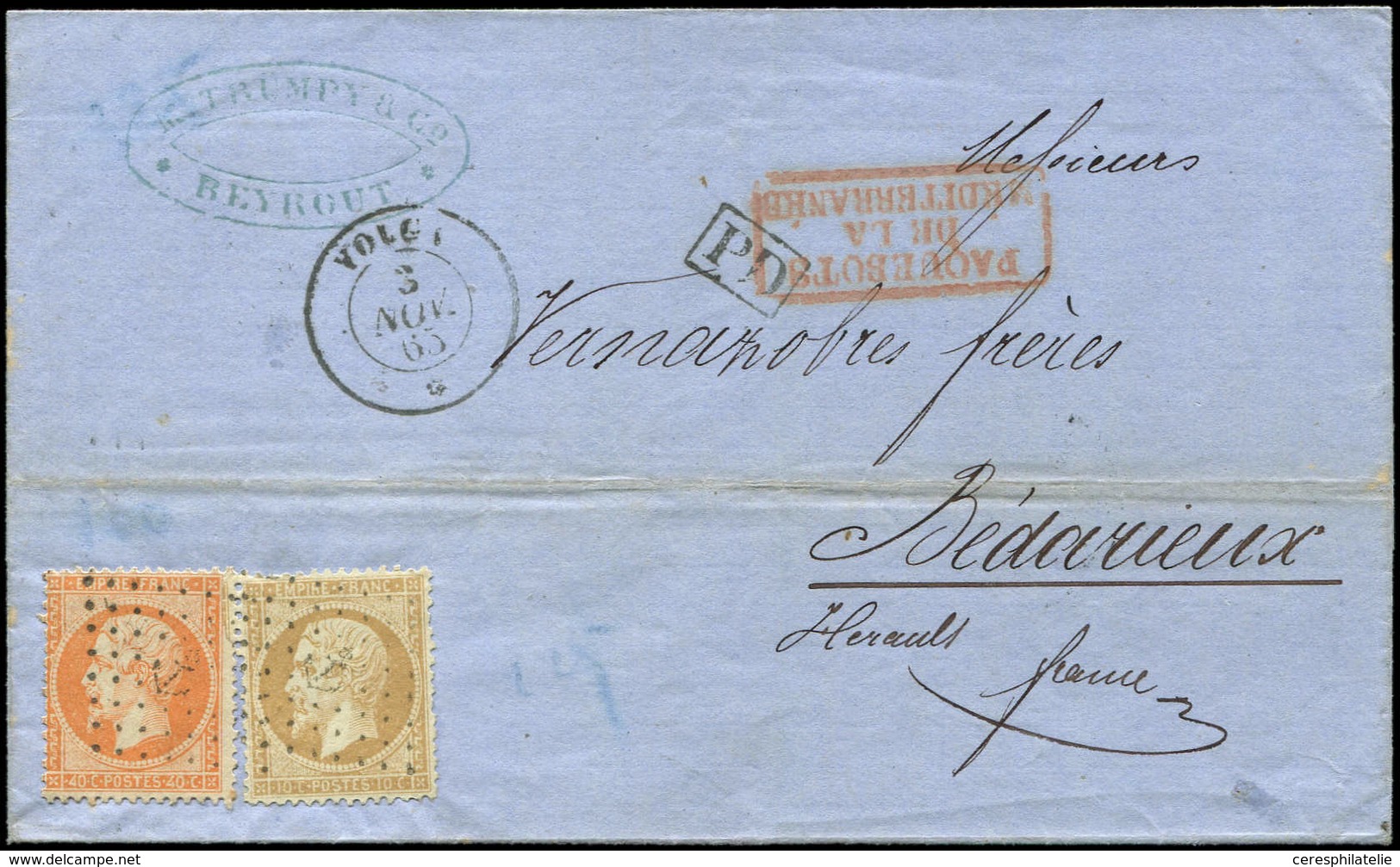 Let POSTE MARITIME N°21 Et 23 Obl. ANCRE S. LAC De BEYROUTH, Càd VOLGA 3/11/65, TB - Maritime Post