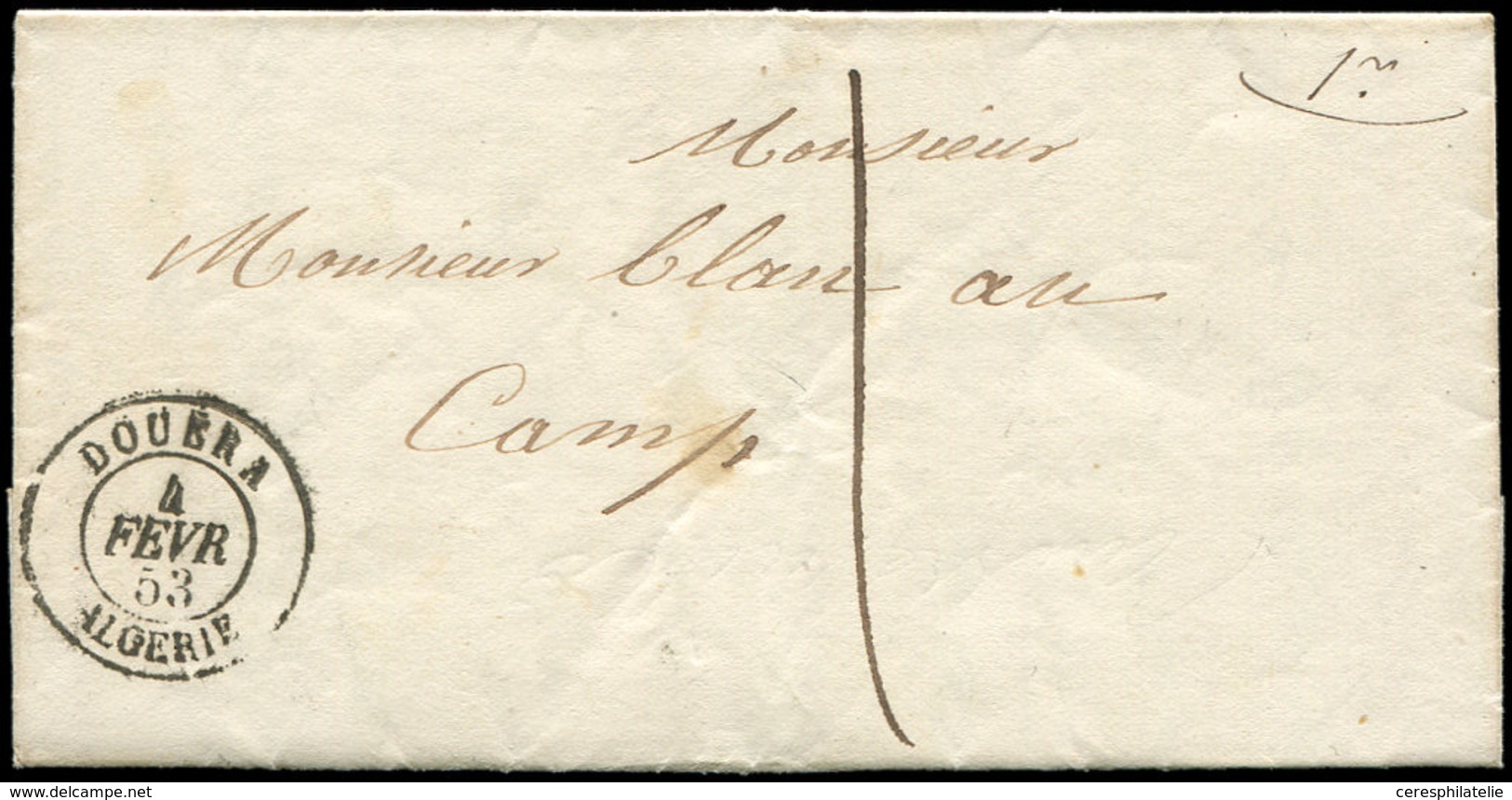 Let LETTRES ET OBLITERATIONS D'ALGERIE Càd DOUERA 4/2/53 Sur LAC D'un Détenu à L'Hôpital De Douera Pour Le Camp De Douer - 1849-1876: Classic Period