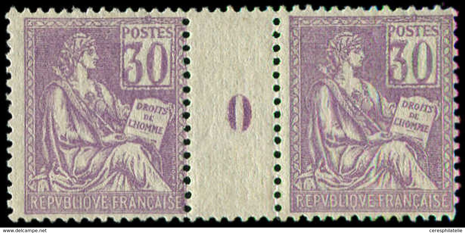 ** EMISSIONS DU XXème SIECLE 115   Mouchon, 30c. Violet, PAIRE Mill.0, TB - Unused Stamps