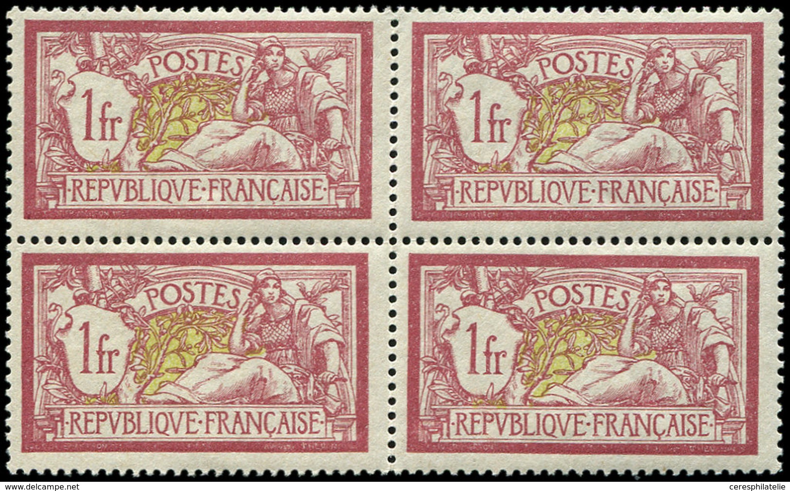 ** EMISSIONS DU XXème SIECLE 121   Merson,  1f. Lie De Vin Et Olive, BLOC De 4, TB - Unused Stamps