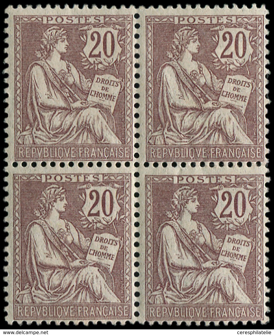 ** EMISSIONS DU XXème SIECLE 126   Mouchon Retouché, 20c. Brun-lilas, BLOC De 4, La Paire Sup. Est *, TB - Unused Stamps