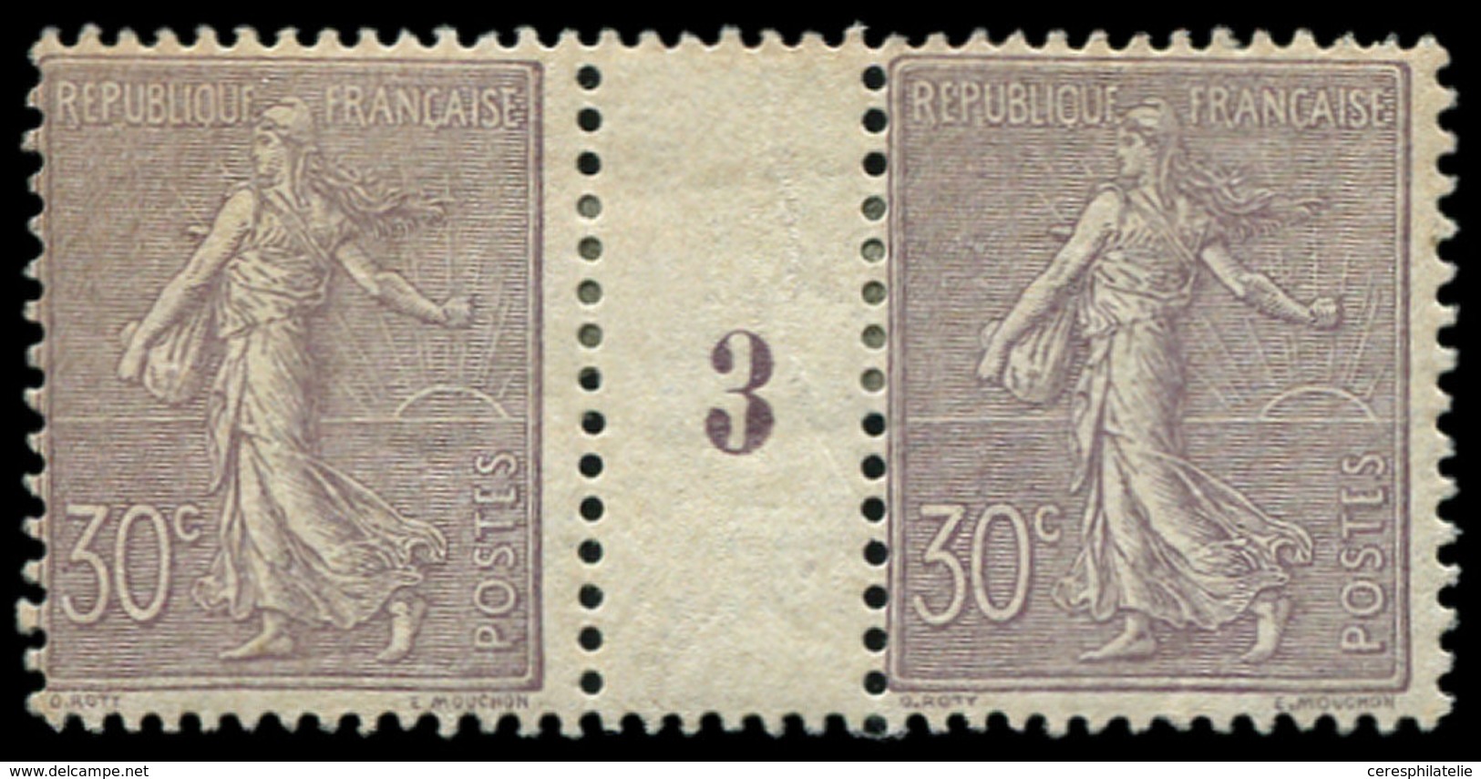 * EMISSIONS DU XXème SIECLE 133   Semeuse Lignée, 30c. Lilas, PAIRE Mill.3, TB - Unused Stamps