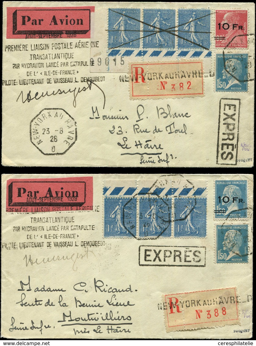 Let POSTE AERIENNE 3 Et 4, 10Fr. Sur 90c. Rouge Et 10Fr. Sur 1f50 Bleu, ILE De FRANCE, Obl. S. 2 Env. PAR AVION, Càd NEW - 1927-1959 Mint/hinged