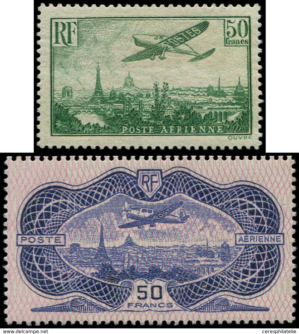 ** POSTE AERIENNE 14/15 50f. Vert Et 50f. Burelé, N°14 Gomme Irrégulière, N°15 TB - 1927-1959 Mint/hinged