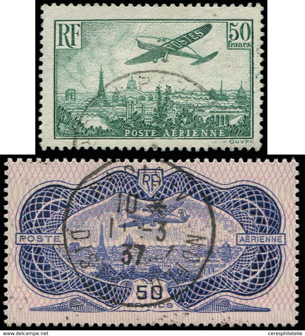 POSTE AERIENNE 14a Et 15, 50f. Vert Et 50f. Burelé, Obl., TB - 1927-1959 Mint/hinged