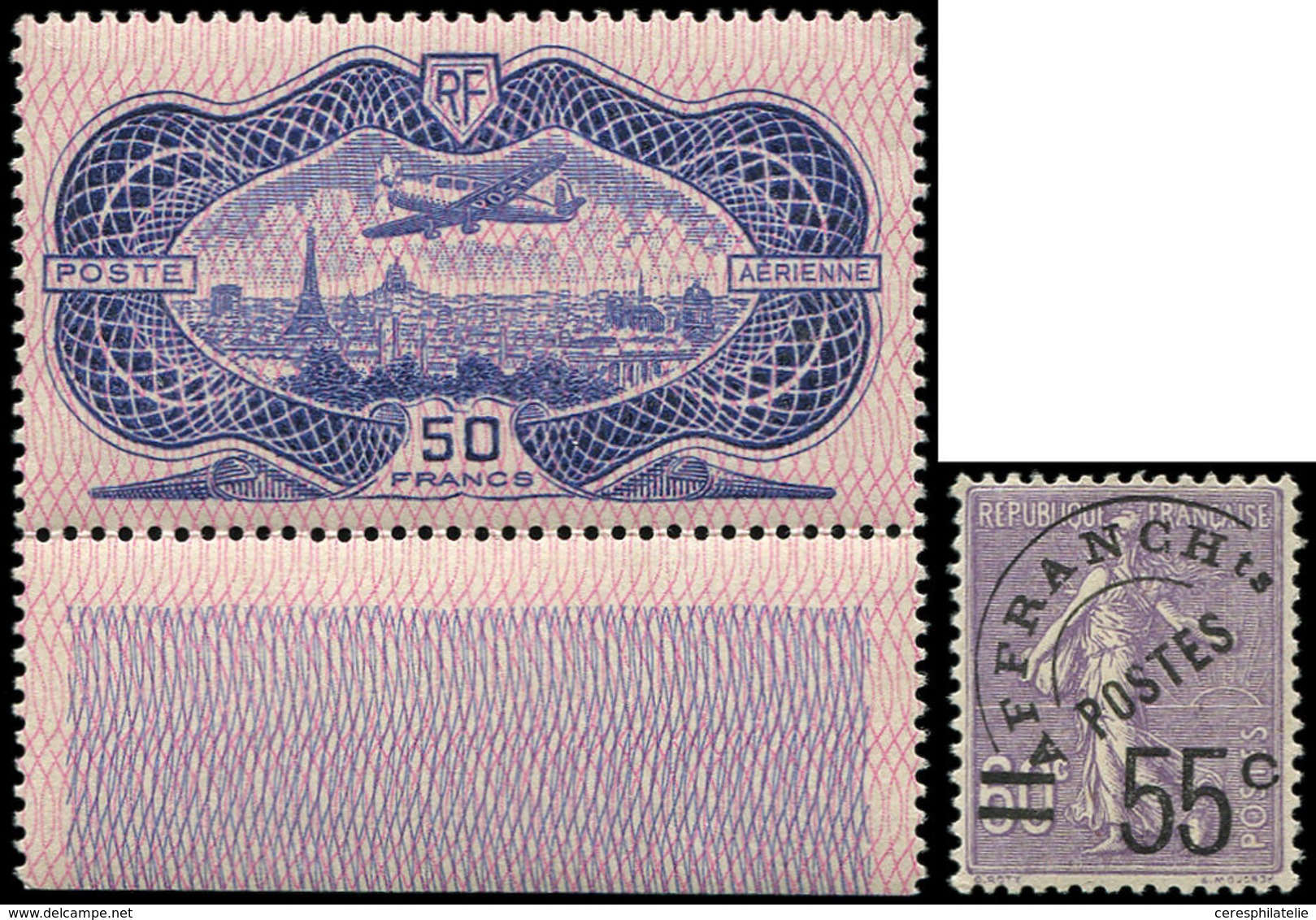 ** POSTE AERIENNE 15b 50f. Burelage Renversé, Bdf + Préo 47 55c. Sur 60c. Violet, TB - 1927-1959 Mint/hinged