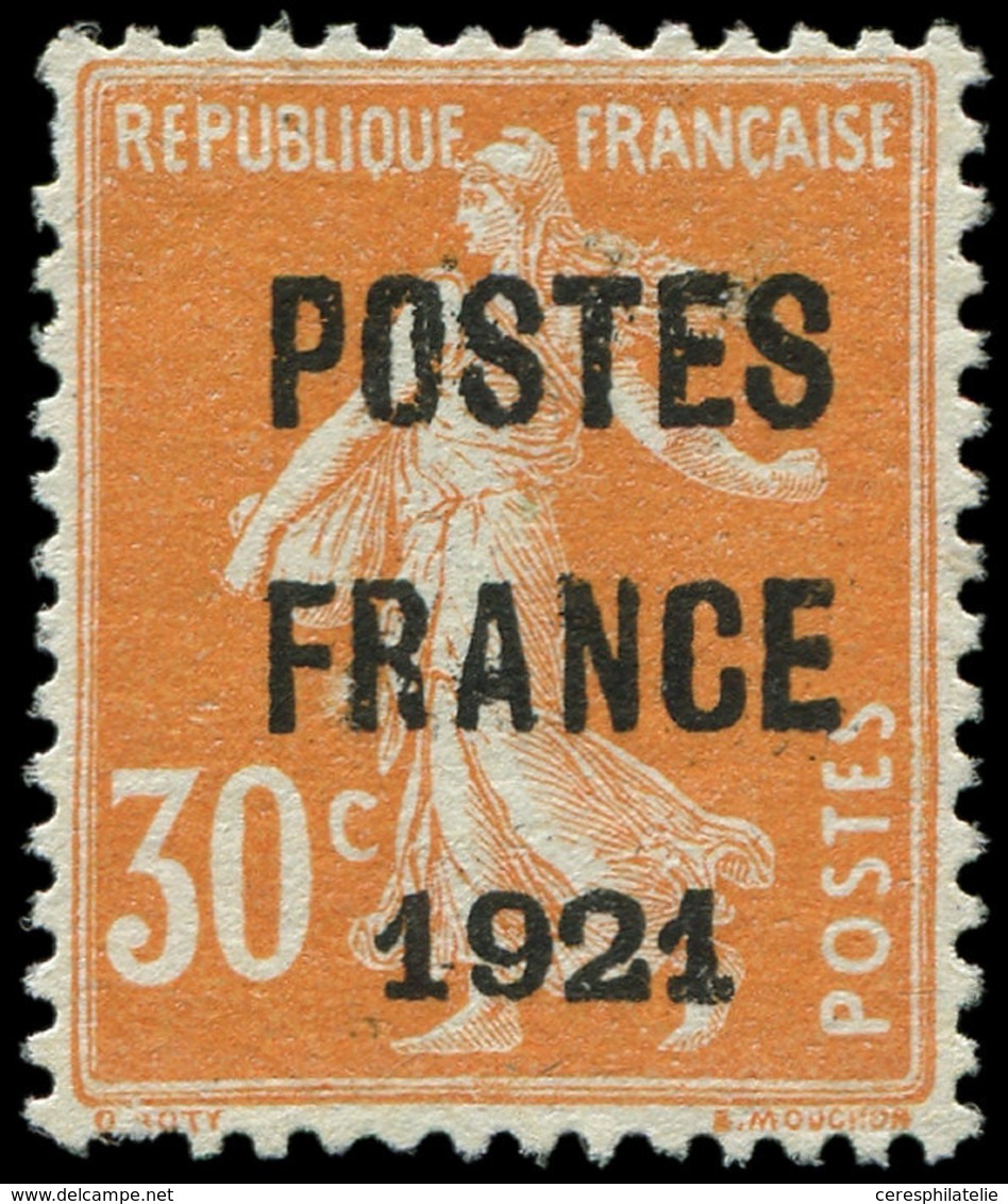 (*) PREOBLITERES 35  30c. Orange, POSTES FRANCE 1921, 2 Dents écourtées, Bon Centrage, B/TB. C - 1893-1947