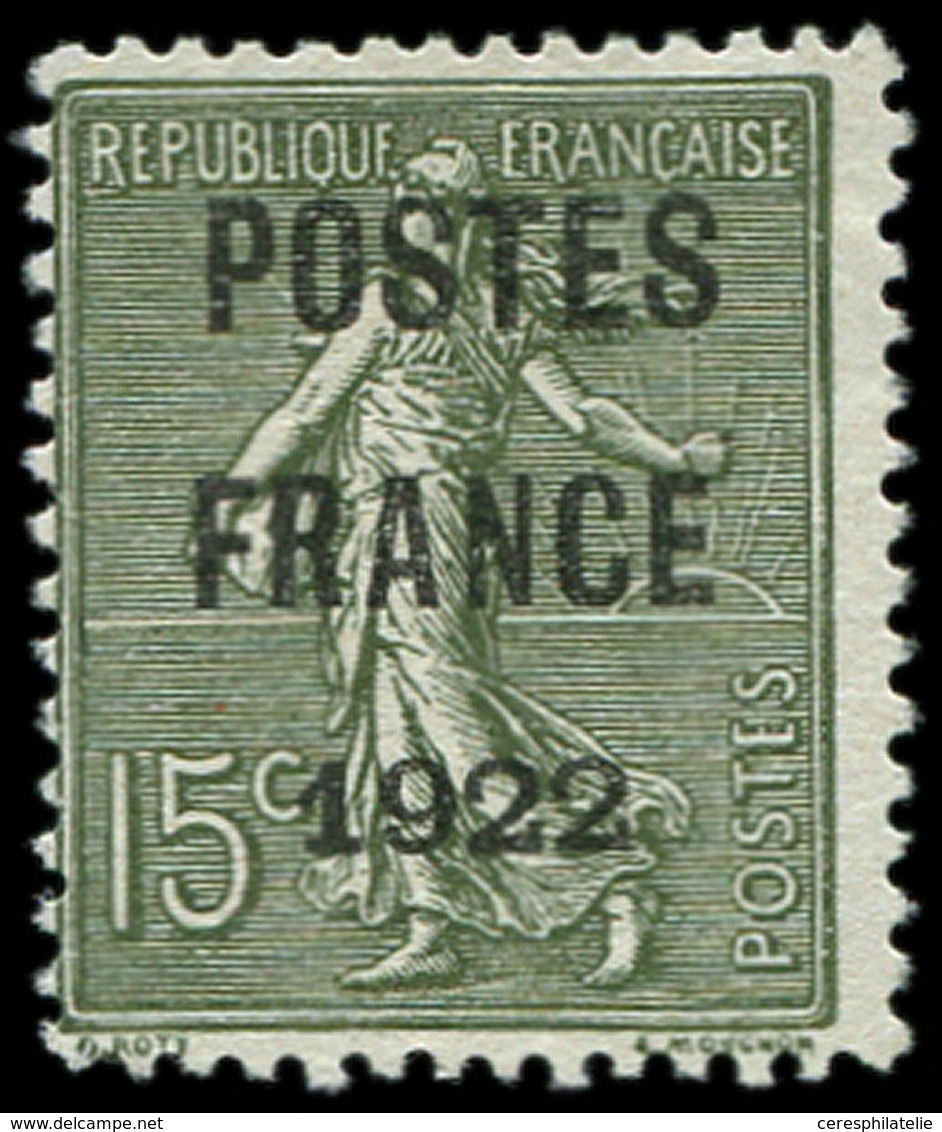 (*) PREOBLITERES 37a 15c. Vert Bronze, POSTES FRANCE 1922, TB. S - 1893-1947