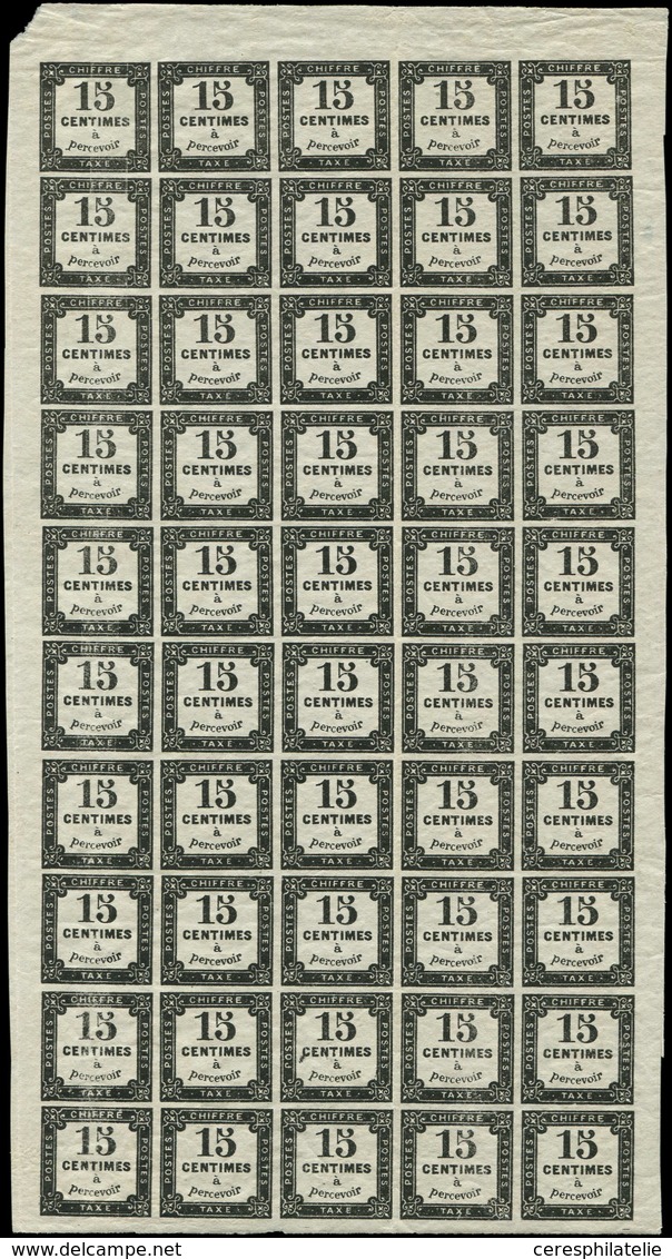 ** TAXE 4   15c. Noir Litho, PANNEAU De 50, Inf. Adh. S. 4 T., Pli Vertical Hors Timbres Entre La 3e Et La 4e Colonne, G - 1859-1959 Used