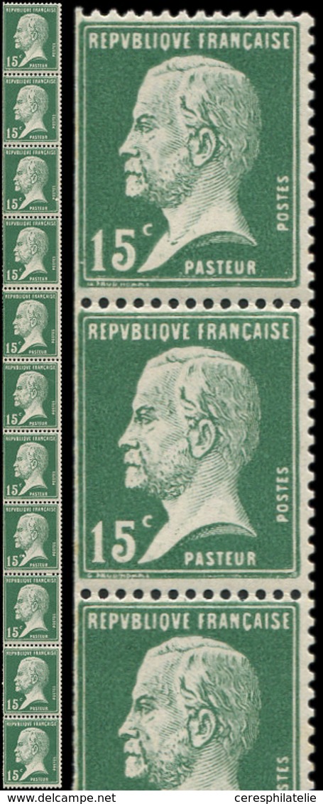 ** ROULETTES 12  Pasteur, 15c. Vert, BANDE De 11, Dents Rognées à Gauche, TB - Coil Stamps