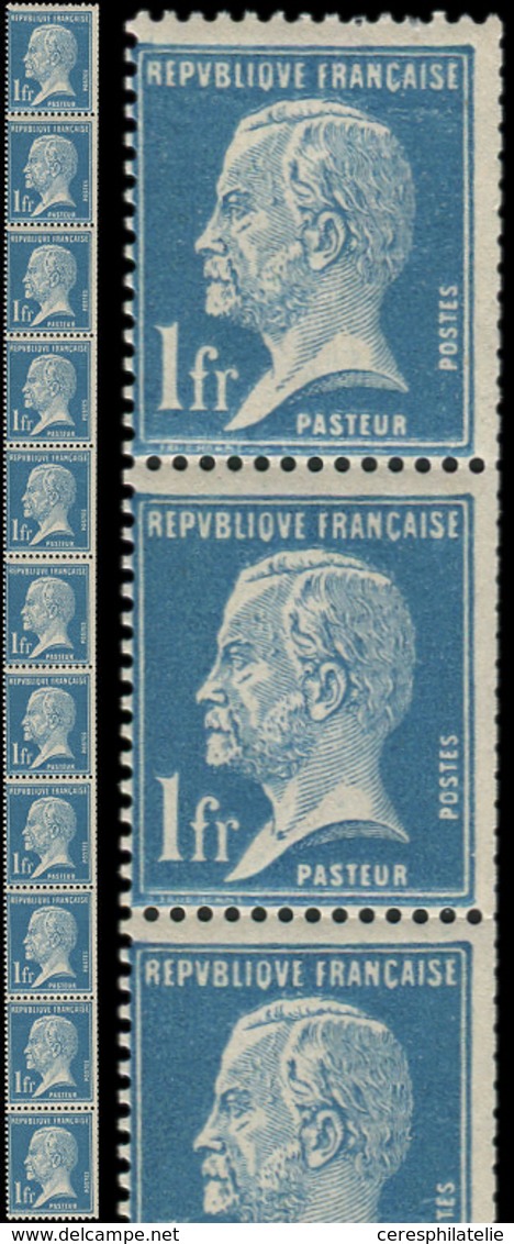 ** ROULETTES 19  Pasteur, 1f. Bleu, BANDE De 11, Dents Rognées à Droite, TB - Coil Stamps