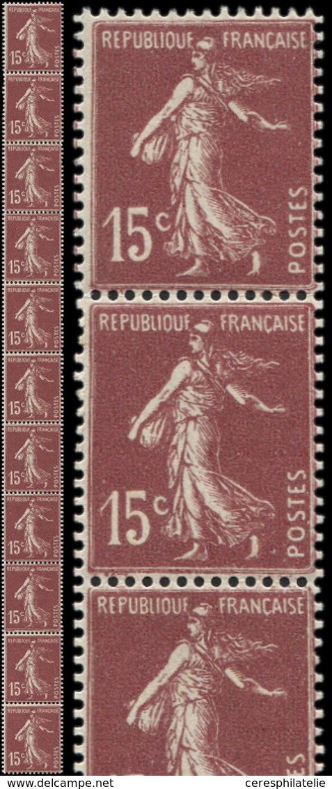 ** ROULETTES 20  Semeuse Camée, 15c. Brun Lilas, BANDE De 11, Ch. Sur Un Ex., TB - Coil Stamps