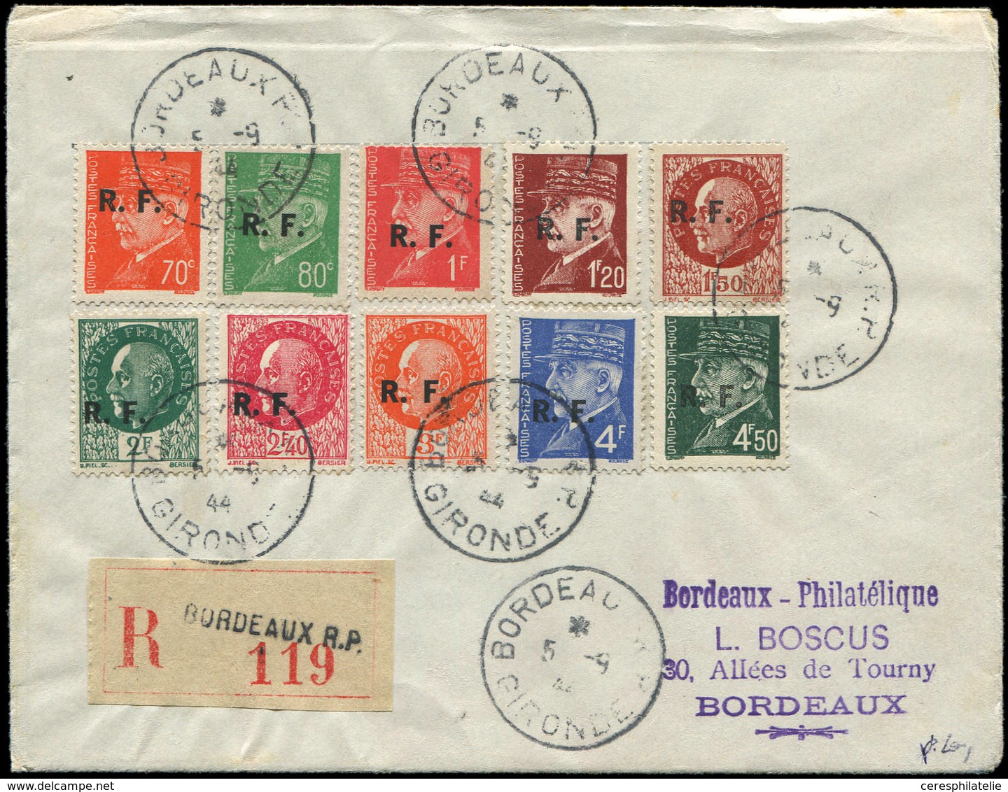 Let TIMBRES DE LIBERATION BORDEAUX 2/11 : T III Obl. Càd 5/9/44 Sur Lettre Rec., TB, Signé Mayer - Liberation