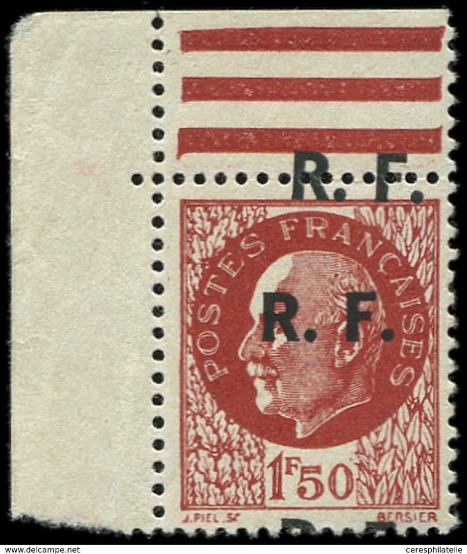 ** TIMBRES DE LIBERATION BORDEAUX 6a : 1f50 Brun-rouge, T III, Cdf, DOUBLE Surcharge Dont Une A CHEVAL, TB, Signé Mayer - Liberation