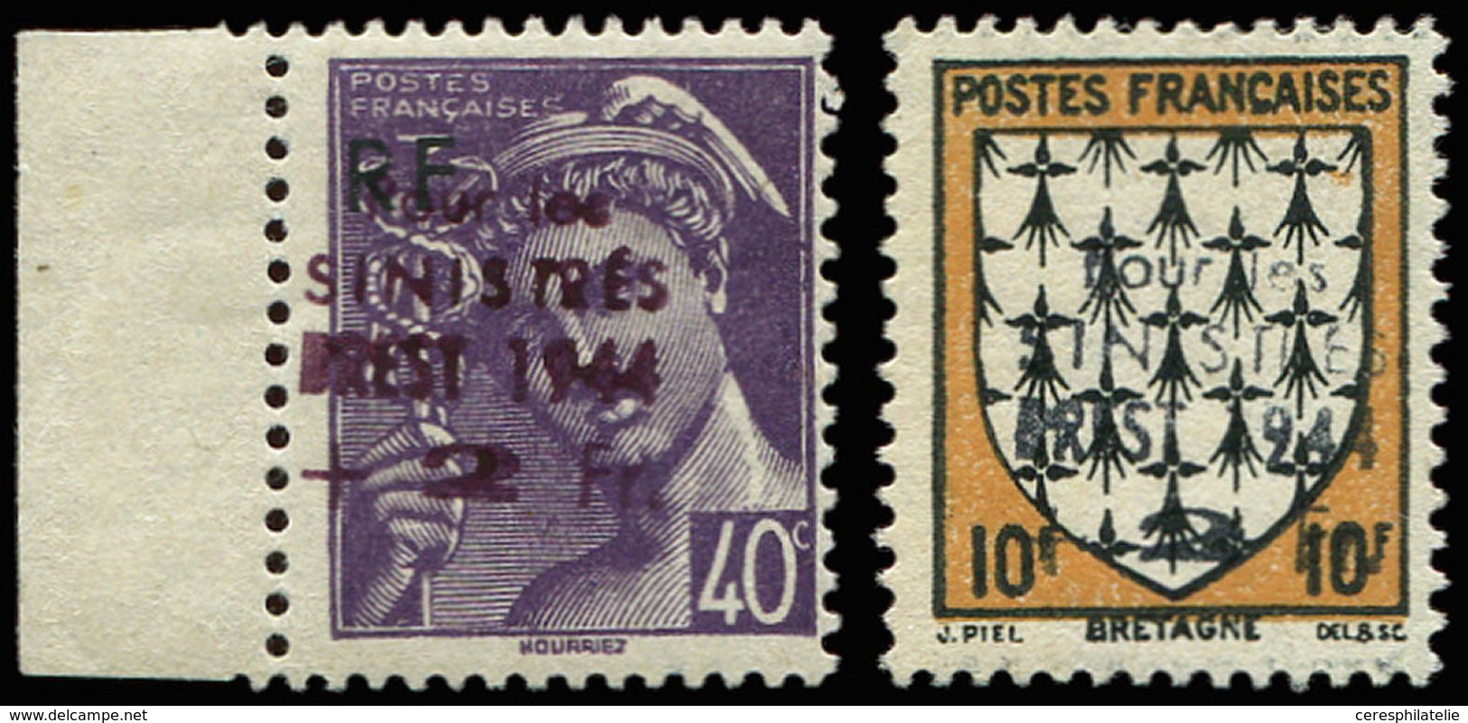 ** TIMBRES DE LIBERATION BREST 40c. Violet Mercure Et 10f. Bretagne, TB - Liberation