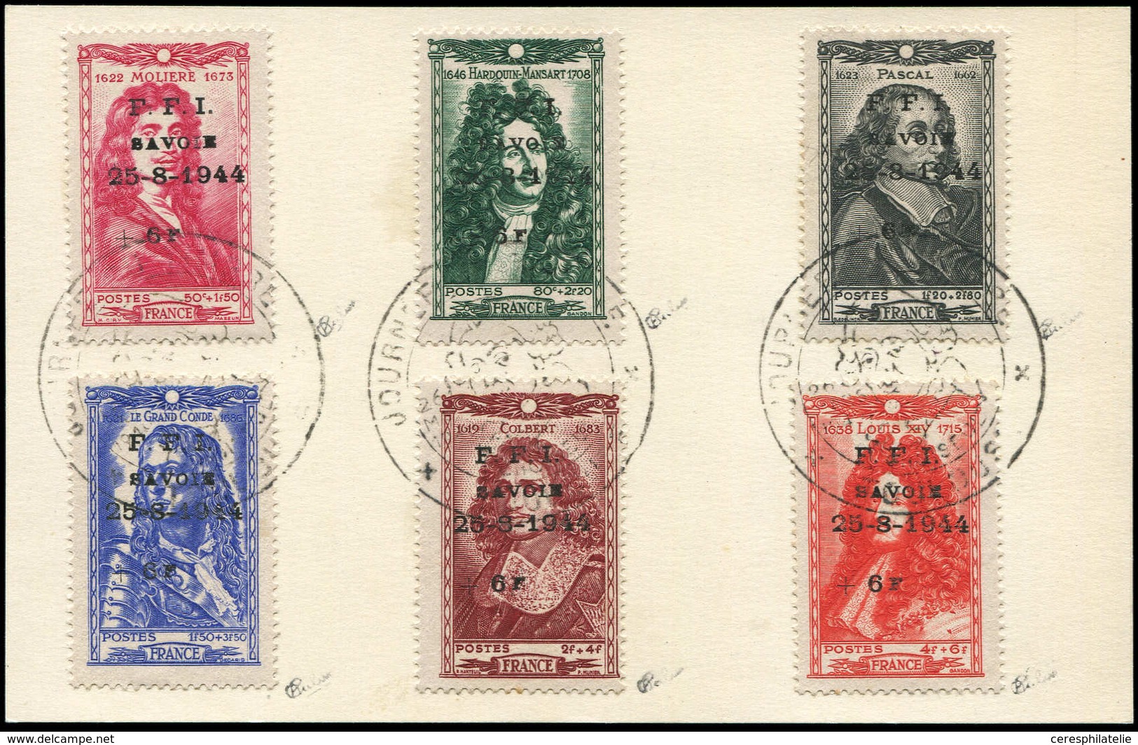 Let TIMBRES DE LIBERATION CHAMBERY 7C/12C : La Série Obl. Sur Carton, TB. C - Liberation