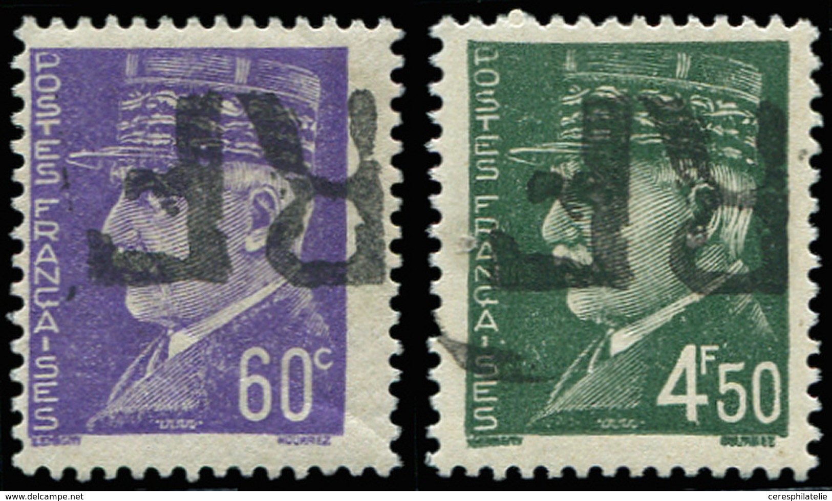 ** TIMBRES DE LIBERATION CURZAY 1 Et 13 : 60c. Violet Et 4f50 Vert, Surcharge RENVERSEE, TB - Liberation