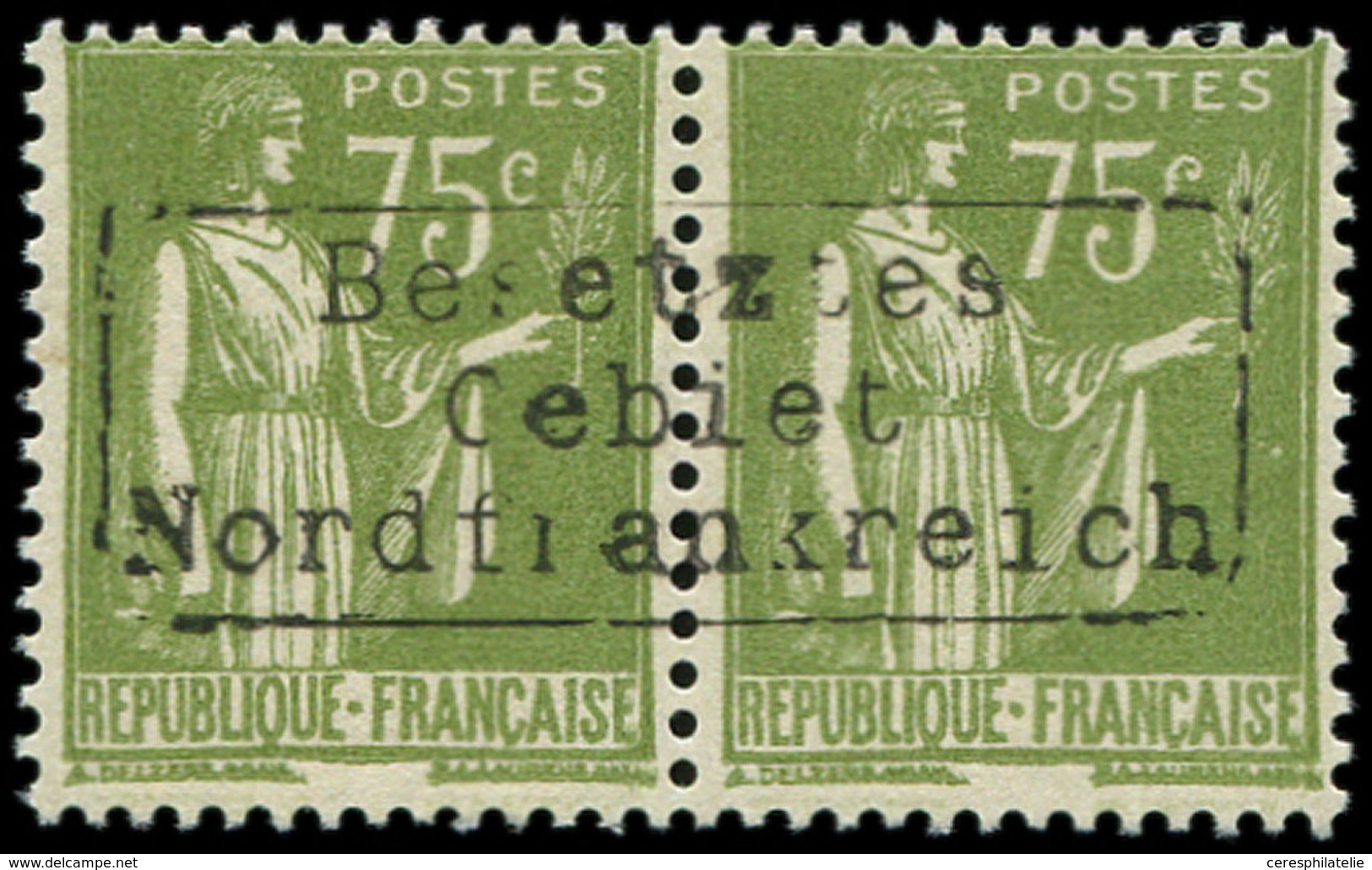 ** Spécialités Diverses GUERRE COUDEKERQUE Poste N°284A : 75c. Olive, PAIRE, TB - War Stamps