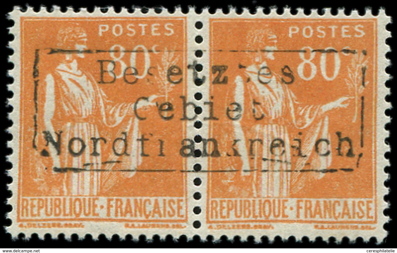 ** Spécialités Diverses GUERRE COUDEKERQUE Poste N°366 : 80c. Orange, Tous PAIRE TB - War Stamps