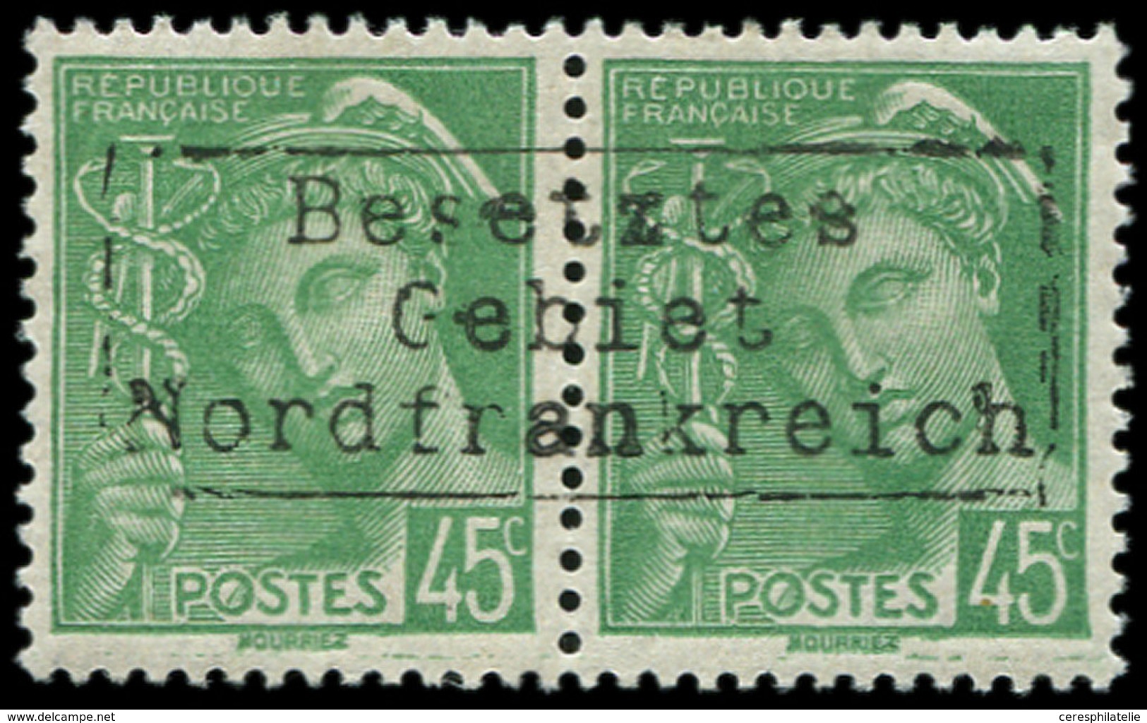 ** Spécialités Diverses GUERRE COUDEKERQUE Poste N°414 : 45c. Vert-jaune, Tous PAIRE, TB - War Stamps