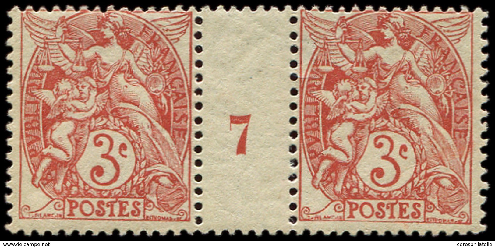 ** VARIETES 109b  Blanc,  3c. Rouge, PAIRE Mill.7, TB - Unused Stamps