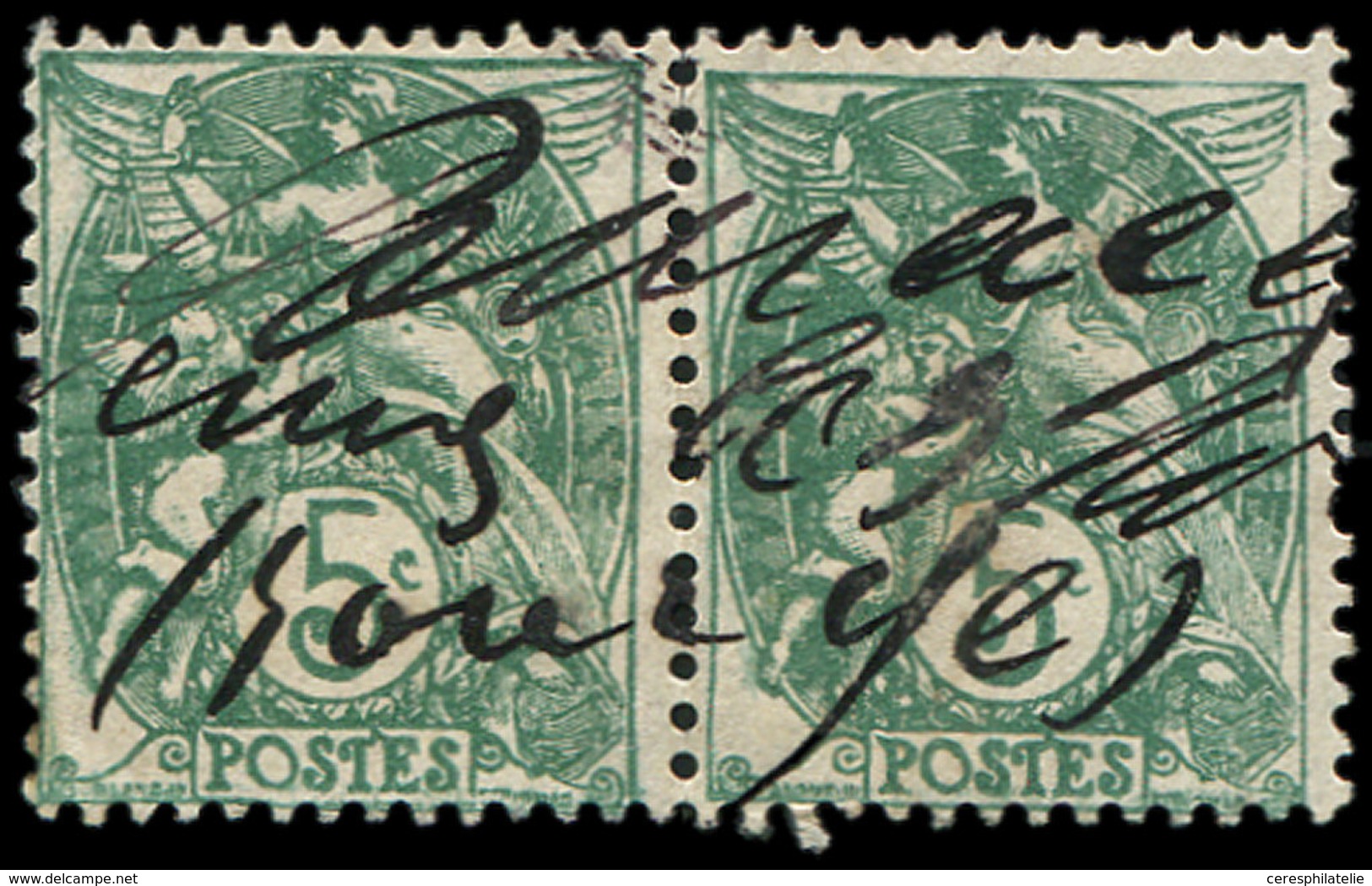 VARIETES 111Bh Blanc,  5c. Vert-jaune, T IIA Tenant à T I, Obl. Fiscale, TB, RRR. J, Cote Et N° Maury - Unused Stamps